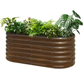 SnugNiture Galvanized Steel Raised Garden Bed, 4x2x2 ft, Outdoor Oval Deep Root Planter Box for Growing Vegetables, Flowers and Fruits