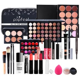 WishesMar Complete Set of Cosmetics All in One Makeup Set for Eyes, Face and Lips - Full Makeup Sets with Eyeshadow Eyeliner Eyebrow Cover Cream Lipstick Lip Gloss
