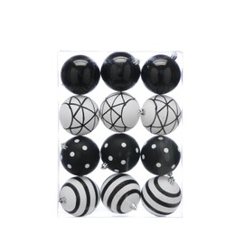 Festive Productions Set of 12 x 8cm Shatterproof Baubles – Black & White Designs - Luxury Baubles - Christmas Baubles - Christmas Tree Decorations, Hanging Christmas Decorations
