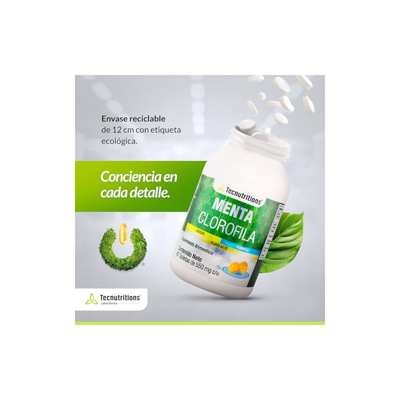 Menta Clorofila - suplemento alimenticio en Frasco de 60 tabletas.