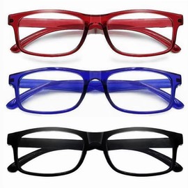 CVVTSPE 3 Pack Reading Glasses Blue Light Blocking,Reading Glasses for Women Men,Anti UV/Glare Filter Lightweight Eyeglasses (Black & Blue & Red, 3, multiplier_x)