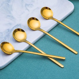Mini Gold Teaspoons Set for Coffee and Dessert, 13.5 cm, Pack of 8, Gold Plated Stainless Steel Espresso Spoons