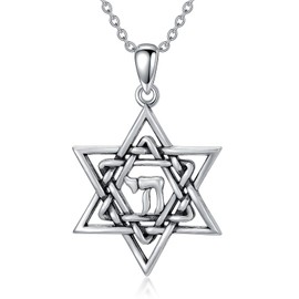 PELOVNY Star of David Amulet Necklace 925 Sterling Silver Chai Pendant Israel Necklace Hebrew Judaica Jewelry Jewish Gifts for Women Men, Sterling Silver, non
