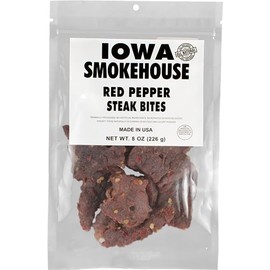 IOWA SMOKEHOUSE Steak Bites, Red Pepper - Tender Nugget Meat Snack - All Natural & Gluten Free - 9g of Protein, All USA Beef - 8 Oz (resealable bag)