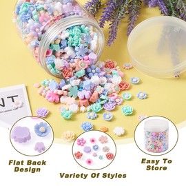 Pandahall 700Pcs Resin Flower Flatback Cabochon Charm Undrilled Opaque Rose Sunflower Floral Bead Charm 7 Styles No Hole Resin Flat Back Mix Color for Scrapbooking Embellishment Craft Making