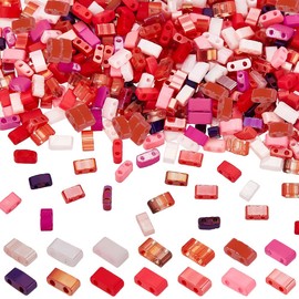 PH PandaHall 420 Pieces 14 Pink Colours Rectangular Half Tila Beads 2 Hole Glass Beads Flat Square Beads Japanese Glass Spacer Beads for Making Jewellery and Bracelets