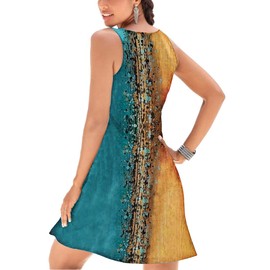 V-Neck Floral Printed Summer A-Line Elegant Dresses Womens Vintage Sleeveless Beach Sundress Ladies Casual Loose Boho Dress