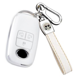 ZANEKO Key Case Compatible with Toyota Rise Roomy Key Cover Compatible Daihatsu Rocky New Taft Tanto Custom Smart Key Case Tall Key Holder, Silver White 1C