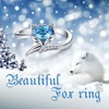 AOBOCO Sterling Silver Fox Ring for Women, Simulated Aquamarine Birthstone