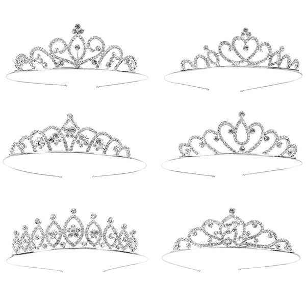 Hedume 6 Pack Girls Princess Crystal Tiara Crown, Rhinestone Princess Crown for Birthday Party, Wedding, Prom, Pageant