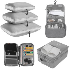 HomeFirst Convenient Travel Compression Bag, Set of 6, Travel Pouch Set, Zipper Compression, Space Saving for Clothes, Toiletries, Shoes, Storage Bag, Clothing Compression Bag, Clothes Sorting, Travel, Business Trip, Multifunctional, Easy Compression, Li