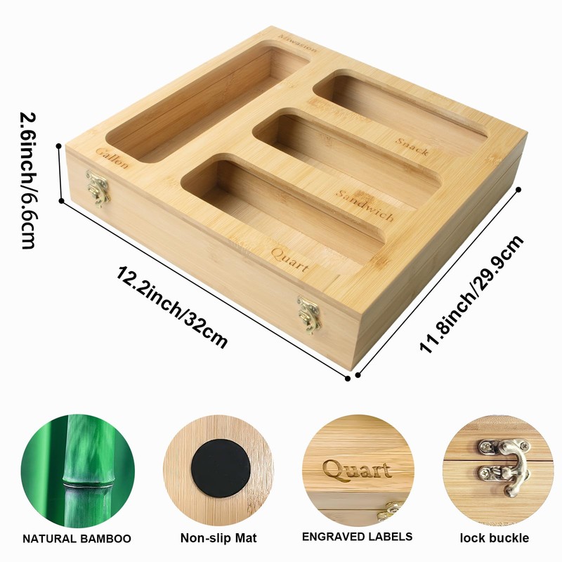 Speclux Bamboo Food Bag Organizer for Kitchen Drawer, a bamboo