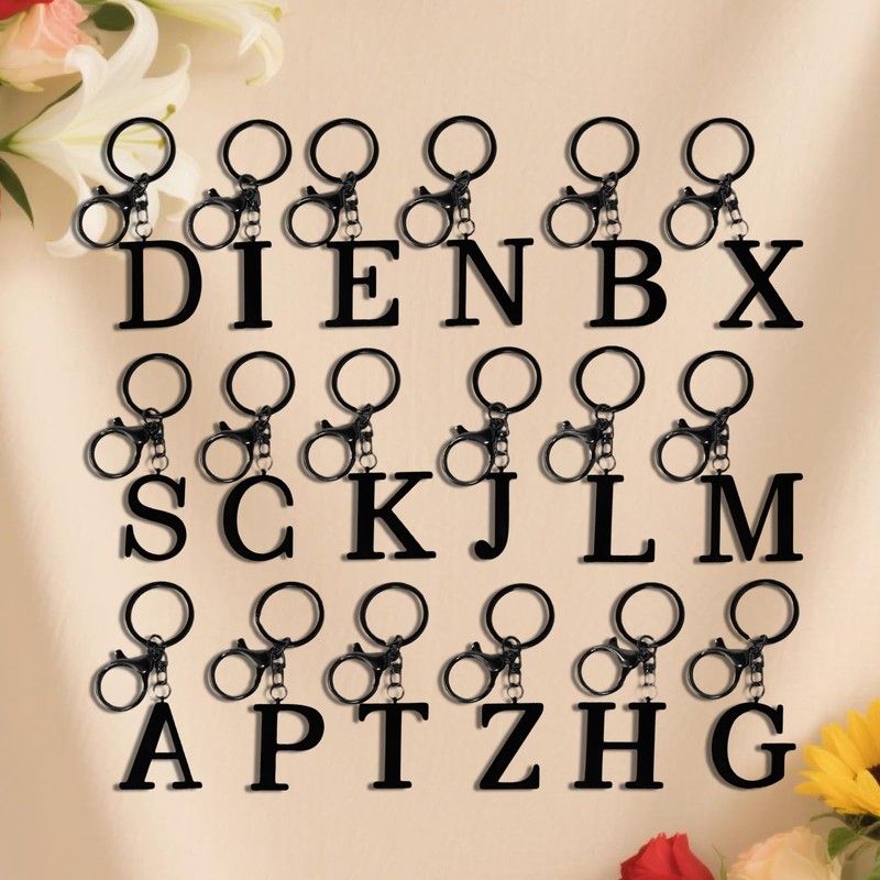 ORUZA Letter Keyring Alphabet Initial Keychain, Black Metal Letter Key