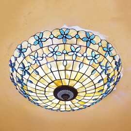 AIBOTY Blue Mediterranean Ceiling Lights Tiffany Style Semi Flush Mount Ceiling Light Fixture with 16-Inch Hand-Made Glass Shade for Bedroom Living Room Hotel,B