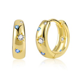 Gold Hoop Earrings for Women, Small Sterling Silver 925 Gold Hoop Earrings With Colorful Zircon, Hypoallergenic Lightweight Thick Chunky Gold Small Cartilage Huggie Hoop Earrings for Women