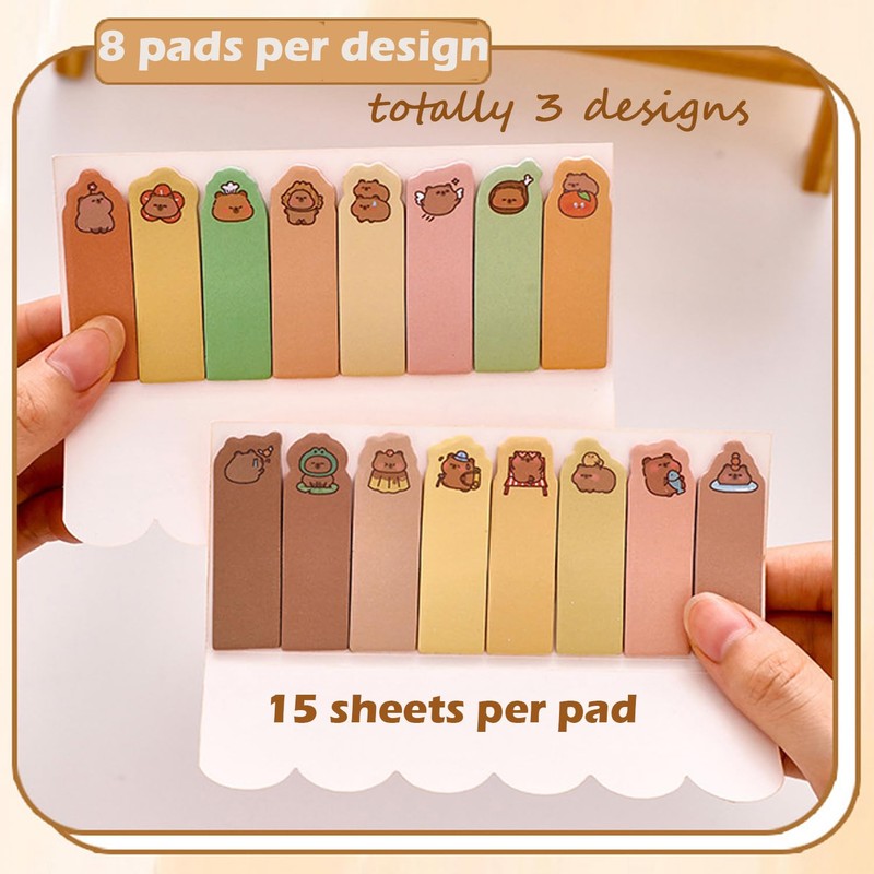Capybara Sticky Tabs, 360 Pcs (3 Packs in 3 Designs,