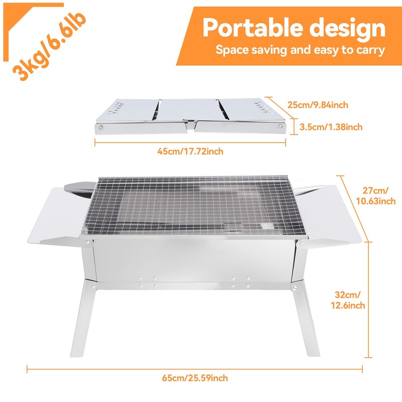 FIRINER Foldable Portable Charcoal Grill, Small Compact Outdoor BBQ Grill
