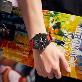 findtime Men's Military Watch Blue Digital Sports Watches Outdoor 5 ATM Waterproof Digital Watch for Men Alarm Clock / Calendar / Stopwatch / Shock Resistant, red, Strap.