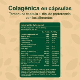 Suplemento Multivitamínico Colagénica con 180 capsulas 500 mg de Colágeno Hidrolizado, Biotina, Magnesio, Zinc y Vitaminas A, B5, C, D y E. VitalBotanics. Gluten Free