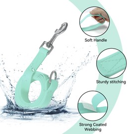 Kidding Pets Waterproof Dog Leash, 5/6 FT Durable Odor-Proof Dog Leashes with Strong Metal Hooks Fits Small Medium or Large Dogs (Mint Green, 5FT - 3/4 inch Width)