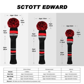 Scott Edward Red Warning Golf Headcover Set of 5, for Driver Woood(460cc), Fairway Wood*2 and Hybrid*2