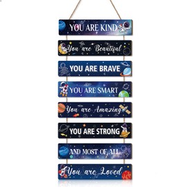 HPNIUB Space Bedroom Accessories Boys,Inspirational Quote Wall Art Be Kind Be Brave Wall Decor,Nasa Planets Space Gifts For Girls Boys Room Accessories,Solar System Boys Space Theme Bedroom (Space 5)