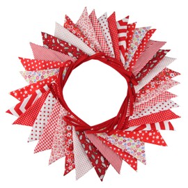 10M/32Ft Triangle Bunting Banner, 36 Pcs Cotton Fabric Flags Pennant Garlands for Birthday Party, Wedding, Baby Shower, Outdoor and Home Decorations (Red)