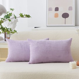 Home Brilliant 30x50 Cushion Covers Super Soft Corduroy Cushions, Cute Rectangle Cushion Covers for Sofa Office Chair Car Bed, Set of 2, (30cm x 50cm, Lavender)