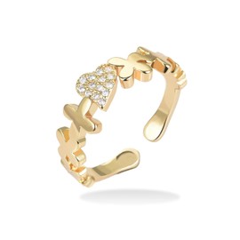 MiiFort Kiss Hug XOXO Love Heart Criss Cross Adjustable Gold Plated Statement Rings CZ Simulated Diamond Eternity Bands for Women Daughter Mum Sister Girlfriend Wife