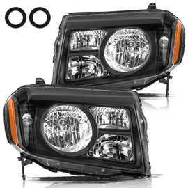 Aosky Headlight Assembly Set Compatible with [Halogen Type] 2009 2010 2011 Honda Pilot OEM Headlamp Black Housing with Amber Reflector, Left+Right