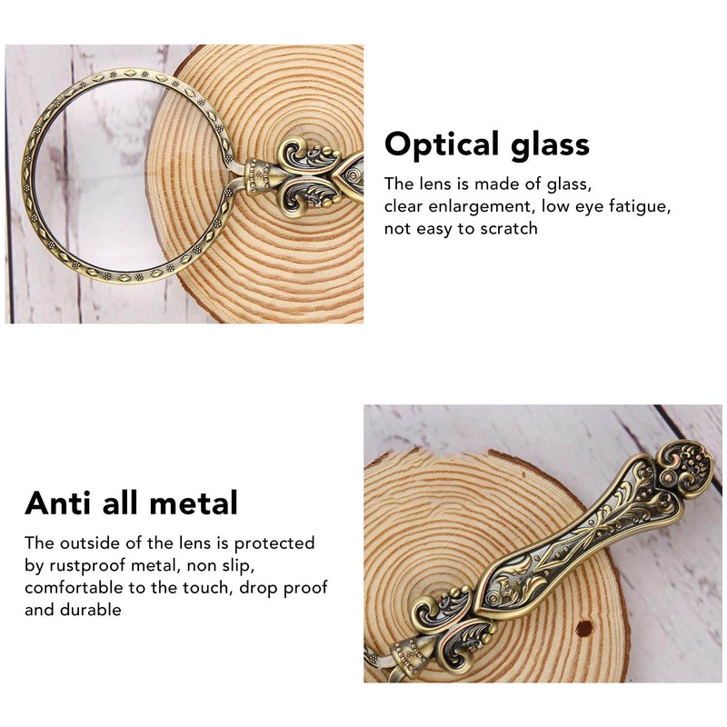 Retro Magnifying Glass Portable 3X Magnification Handheld Magnifier for Science