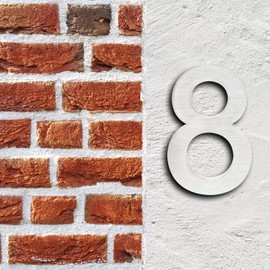 Wiltec House Number 8 Silver Stainless Steel House Number in Modern 3D Design, Height 20 cm, Arial Font, Rustproof and Weather-Resistant, with Mounting Material