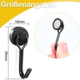 FPMYB 10 Stück Magnethaken Extra Stark, 16mm Neodym Magnethaken hält 9kg Drehbar Magnetischer Haken, Magnet Haken Magnete mit Haken für Küche Grill Camping Schließfächer Büro Schwarz