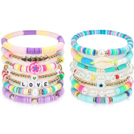 ZZLWAN Clay Beaded Bracelets For Women Girls,Cute Stackable Preppy Jewelry Bracelets,Stretch Heishi Surfer Bracelet For Teen Girls Gifts Trendy Stuff,Colorful Rainbow Y2K Aesthetic Bracelets