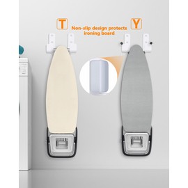 Ironing Board Holder Wall Mount White, Stainless Steel Ironing Board Hanger for Laundry Room, Adjustable Distance Iron Board Holder Hook Wall Mount