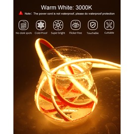 ALITOVE Waterproof COB Led Light Strip Warm White 24V 32.8ft Uniform Glow LED Tape Light Outdoor IP68 High Density 2400LEDs Rope Lights Flexible for Home Commercial Lighting Decor(No Adapter & Dimmer)