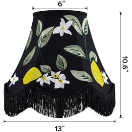 GO&SO Black Floral Embroidery Bell Lamp Shades Set of 1,Handcrafted Silk Petal Edge with Fringe Trim,6"x13"x10.6"(Spider),Vintage Ornate Lamp Shade Replacement for Table,Floor Lamps,Easy Assembly