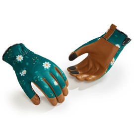 VGO Women Gardening Gloves Premium Goat Leather Touchscreen Fingertips,Breathable Floral Design Work Gloves,Non-Slip Grip for Pruning,Landscaping,DIY&Outdoor Activities (GA7476-FM,Dark Green,L,1pair)