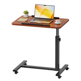 ZIWEI STAR Laptop Table Mobile Adjustable Height Portable Desk Notebook Swivel PC Computer Rolling Desk with Wheels, Laptop Stand for Couch Bedside Hospital Bed Table (Red Brown)