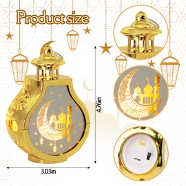 ABTOLS 2 Pieces Ramadan Lantern Decoration，Mini Eid Mubarak Moon Lamp Ramadan Hanging Candle Lantern Gold Islamic Muslim Light Lantern for Home Tabletop Decor