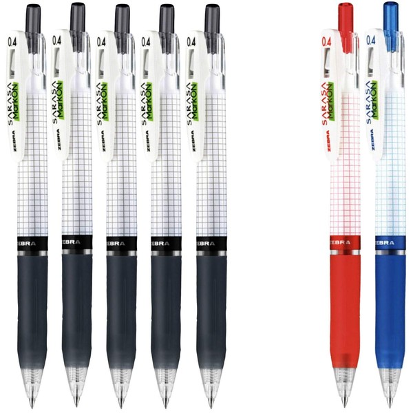 Zebra sarasa Mark on Gel ink 0.4mm ballpoint pens ink color (5 Black,1 Blue,1 Red) total 7