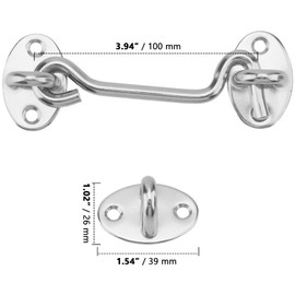 ZOENHOU Pack of 6 Storm Hooks, 100 mm Length, Storm Hooks with Eyelet, Cabin Hooks, Stainless Steel, Door Hooks, Window Hooks, for Windows, Doors, Barns, Garages, Gardens, Silver, with 16 Screws