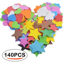 Glitter Foam Stickers, 140 Pieces Self-Adhesive Colorful Heart Star Flower Shapes EVA Foam Stickers Self Adhesive Craft Glitter Sticker for Kid's Arts Craft & Home Decoration (Assorted Size)