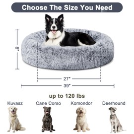 ELSKER&HOME Calming Dog Bed,Donut Washable Warming Soft Round 39 inches Dog Beds for Large Dogs,Anti-Anxiety Fluffy Plush Cushion Bed Fits up to 120 lbs Pets,Gradient Blue