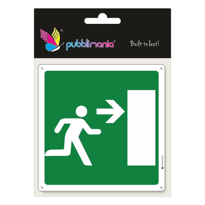 Pubblimania Emergency Exit Right Sign Made of Aluminium Metal 3
