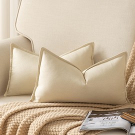 YAERTUN Pack of 2 Decorative Linen Soild Cushion Covers Farmhouse Neutral Throw Pillow Cases for Chair Couch Sofa Bedroom Living Room Home Decor 12 x 20 Inch 30x50 cm Beige