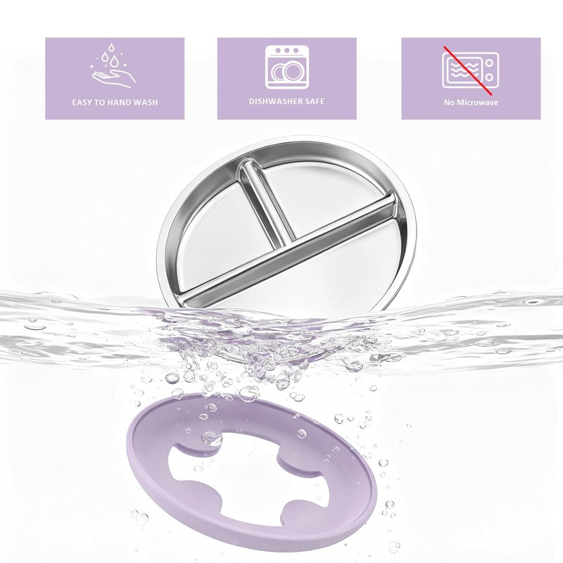 Bakpoco Stainless Steel Suction Plates for Toddlers, 9" Divided Kids
