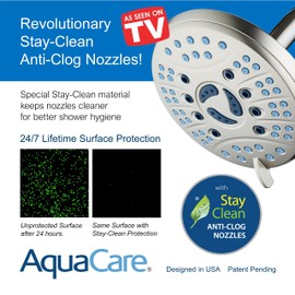 AquaCare As-Seen-On-TV High Pressure 6-setting 6 inch Rainfall Shower Head with Special Hygienic Anti-clog Nozzles for Cleaner, More Powerful Shower! Top American Brand/Satin Nickel Finish – 1.8 GPM
