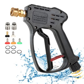 Short Pressure Washer Gun, 5000 PSI Max Swivel High Pressure Washer Extension Wand with 5 nozzles, M22 14MM Swivel Connect & M22 15MM, Car Wash Kit Power Washer Gun for Cars, Driveway, Yard, Fence