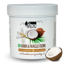 Feuchtigkeitscreme für den Körper mit Kokos- und Vanilleextrakt, ökologische Körpercreme mit Kariite-Butter, beruhigend und antioxidativ, weiche und geschmeidige Haut, Cocoa Butter, Kosmetikanwendung